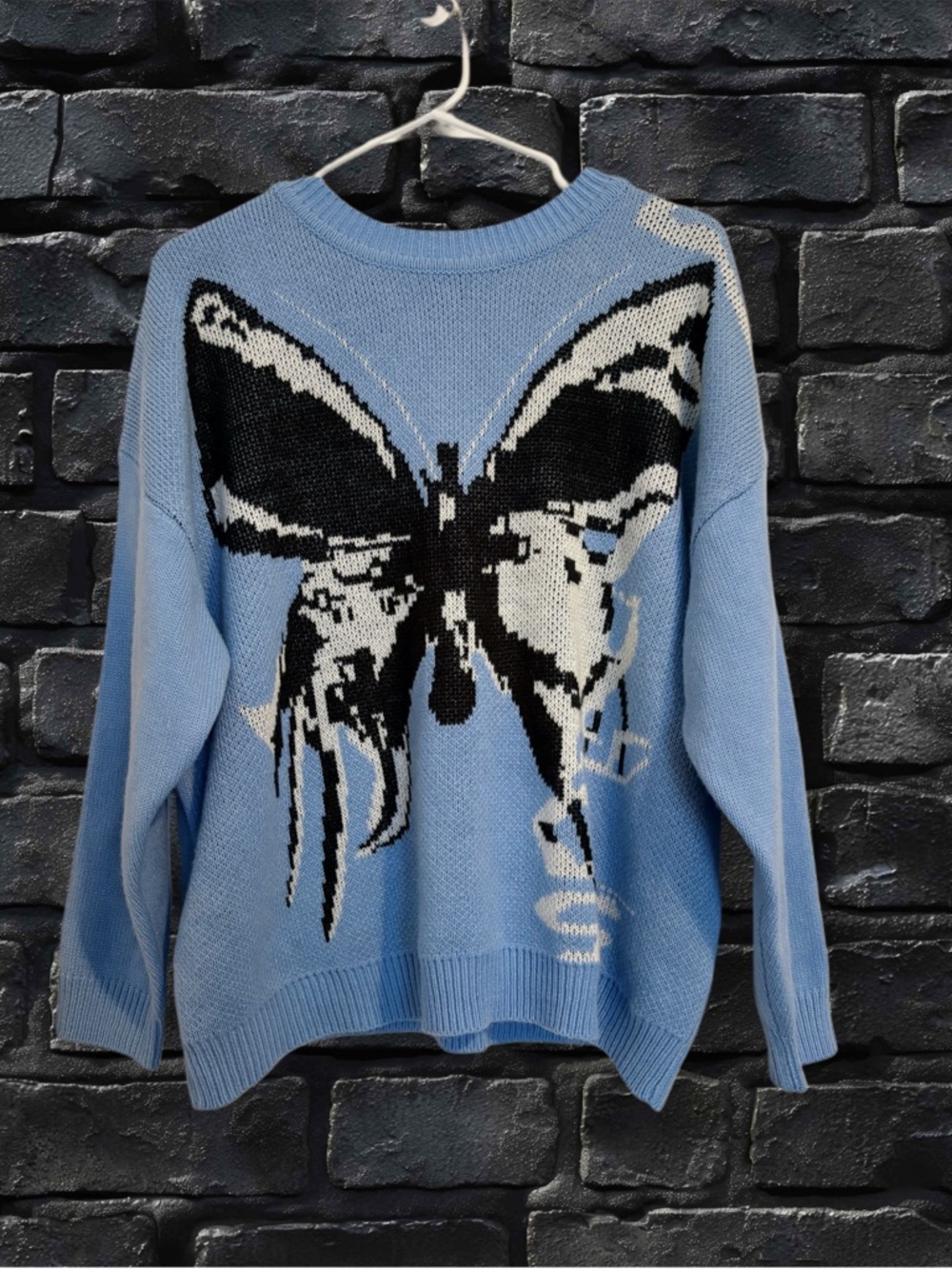 Blue Butterfly Knit Sweater – Oversized Aesthetic Graphic Pullover - CURVE